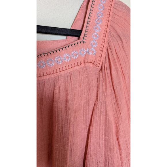 Lauren Conrad Women SZ XL Square Neck Embroidered Long Sleeve Blouse Peach - Picture 5 of 9